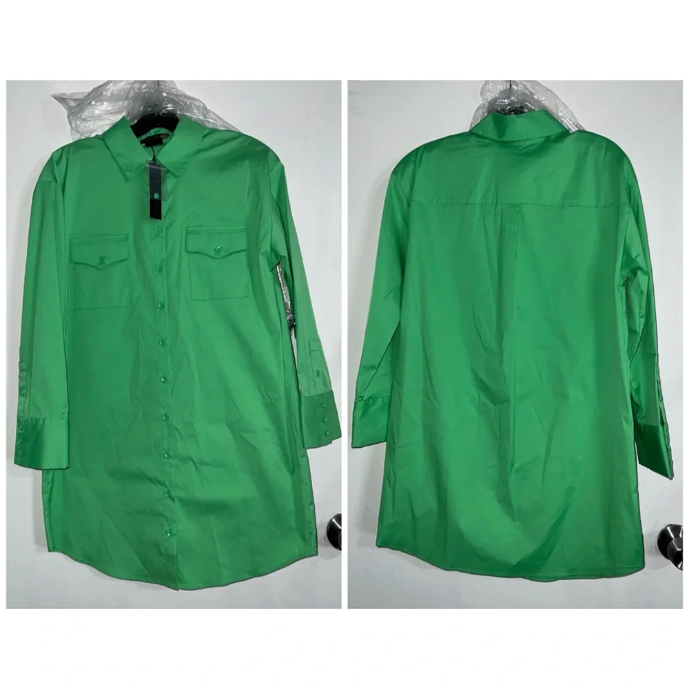 Alice + Olivia Dimitra Button Down Rolled Sleeve Green Mini Dress